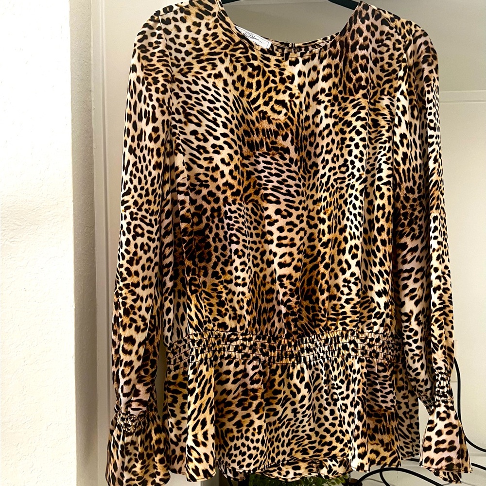 Libby Edelman Leopard Peplum Top Size L